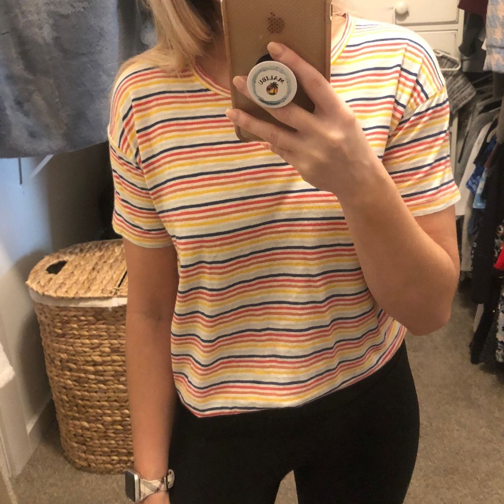 Whisper Cotton Crewneck Tee in Rainbow Stripe XS